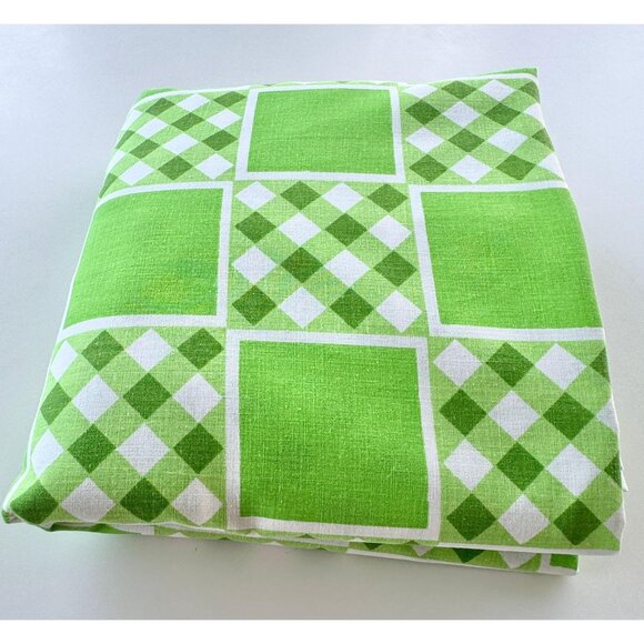 Vintage 70s fitted/bottom sheet, green checkered geometric bedsheet, double/full - Picture 7 of 7